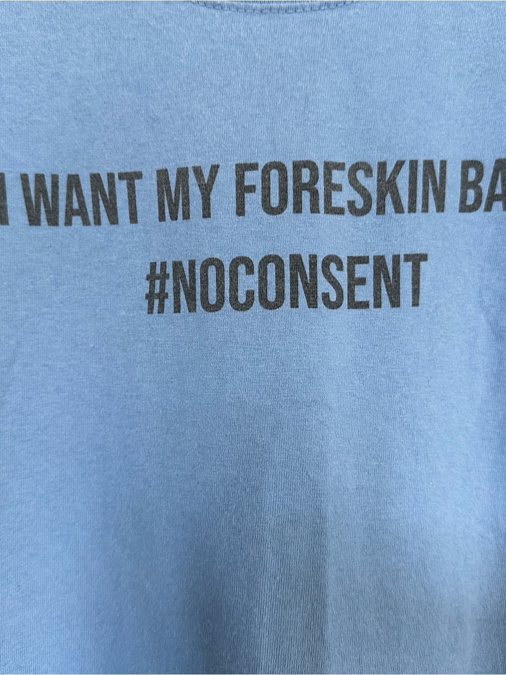Hanes Light Blue Short Sleeve Crewneck XL Tee with Black '#NOCONSENT' Graphic.